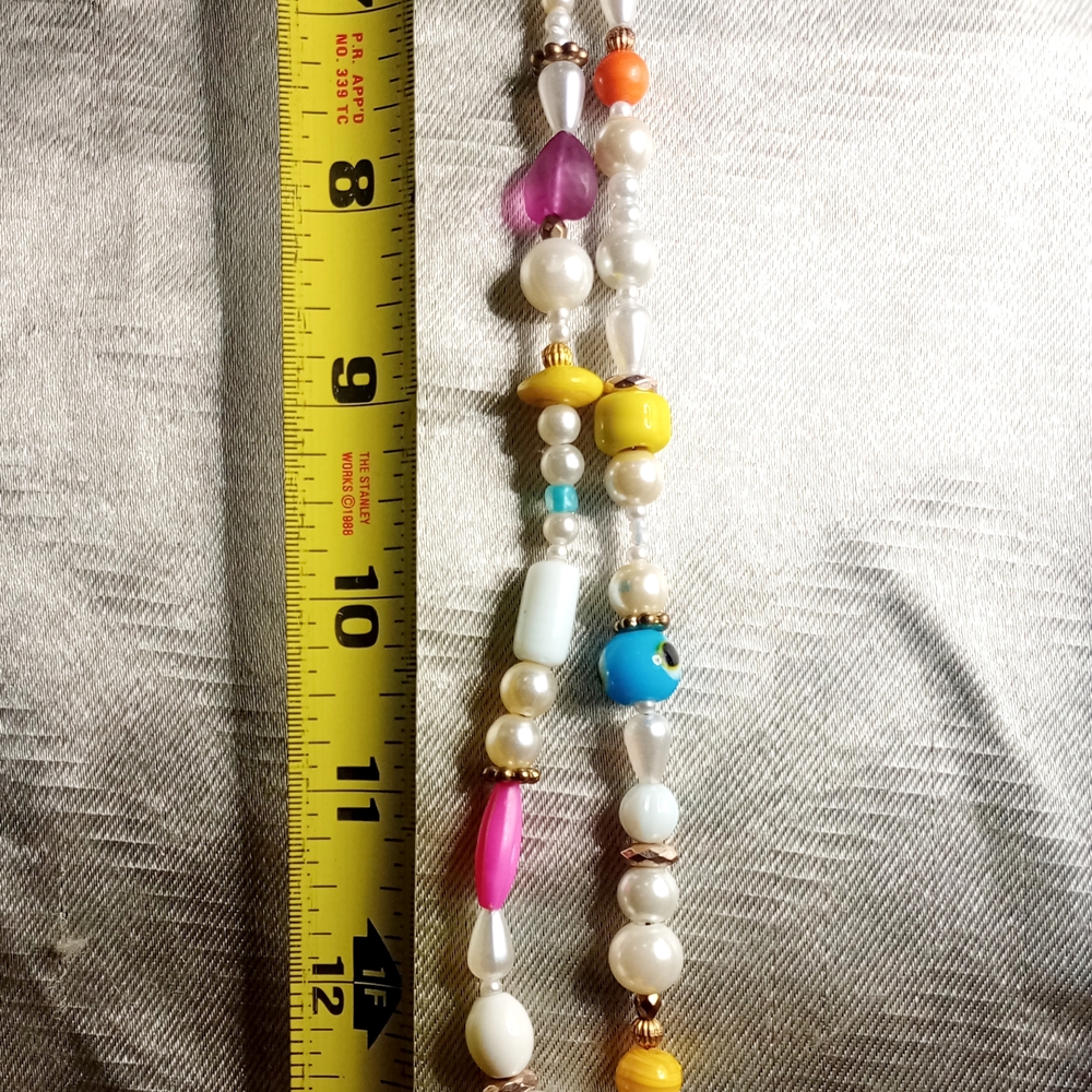 Bohemian Faux Pearl, Glass, And Acrylic Beaded Necklace  Artisan Made - Picture 3 of 3